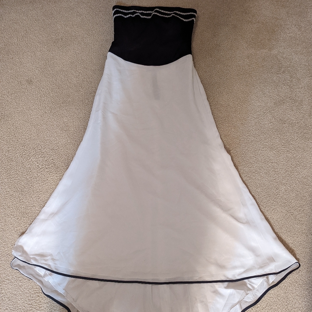 Alfred Angelo Black and White Beaded Strapless Chiffon Wedding Dress Prom